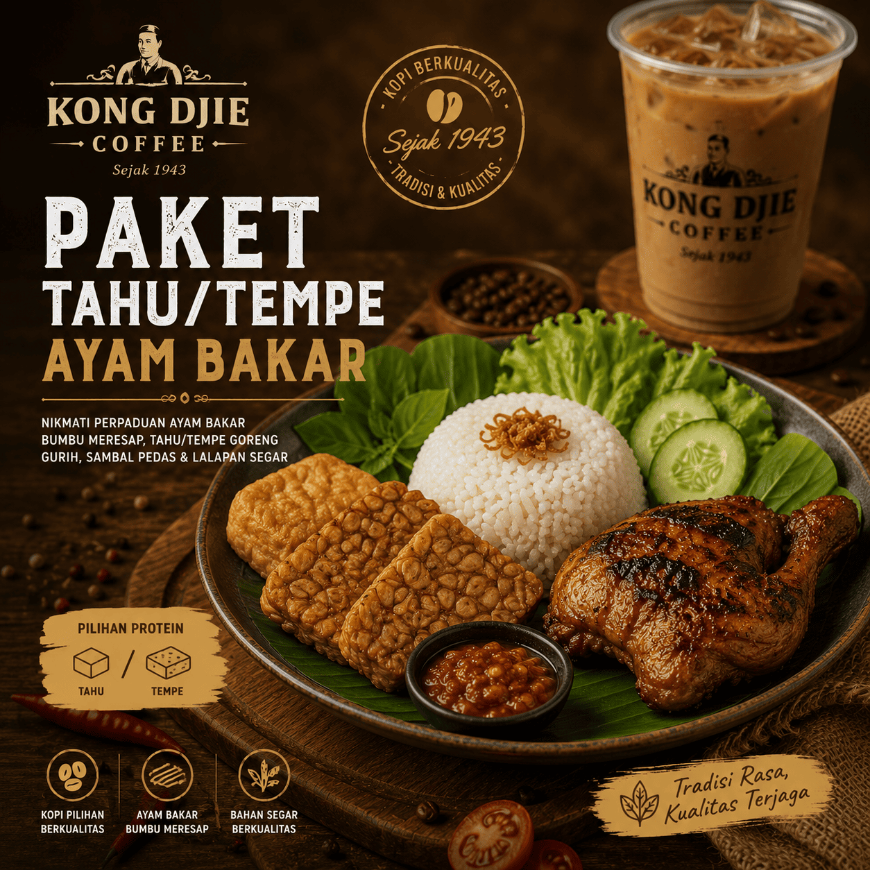 Paket Tahu Tempe Ayam Bakar Kedai Kopi Kong Djie